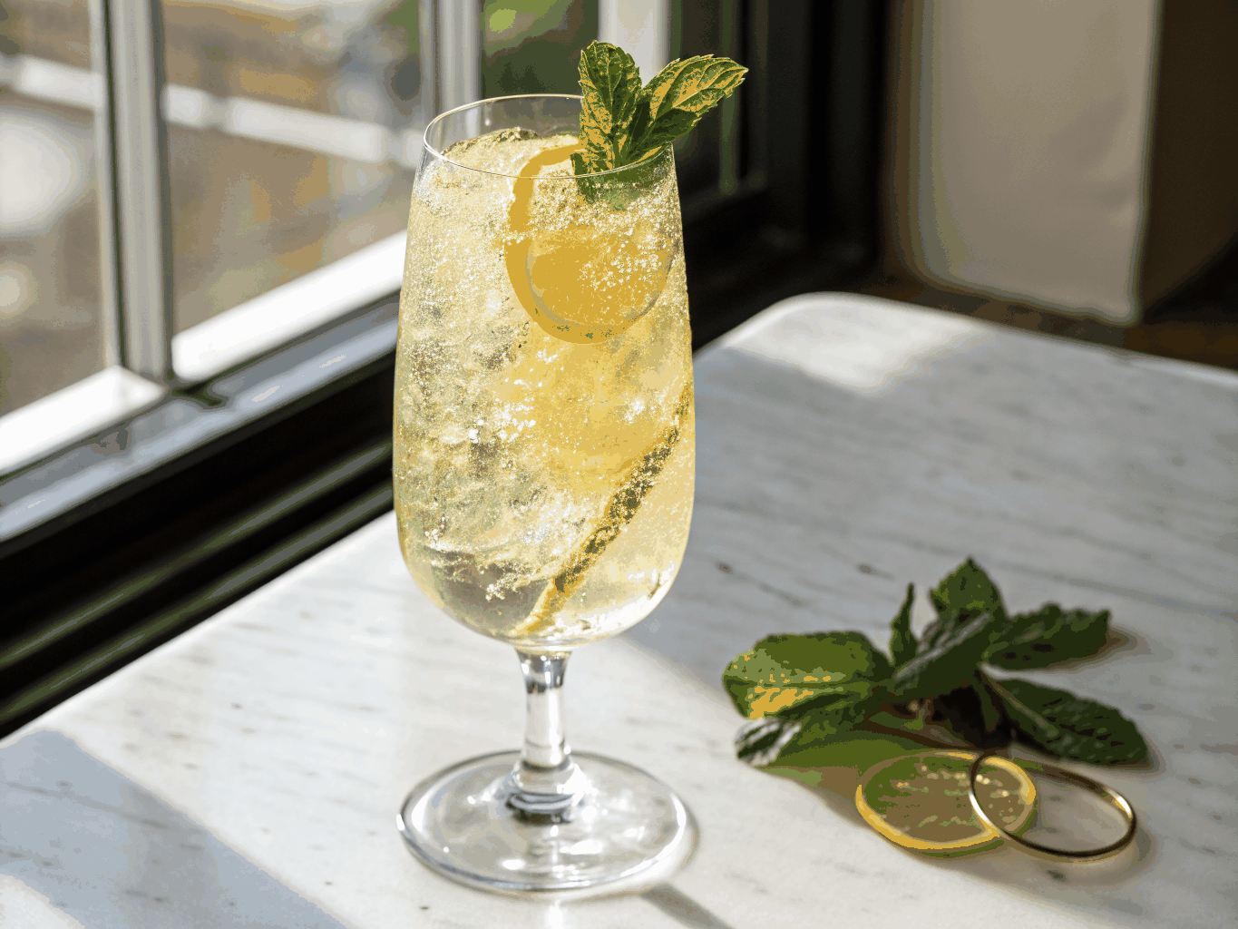 Chilled Limoncello Spritz decorated with fresh Amalfi lemon rind