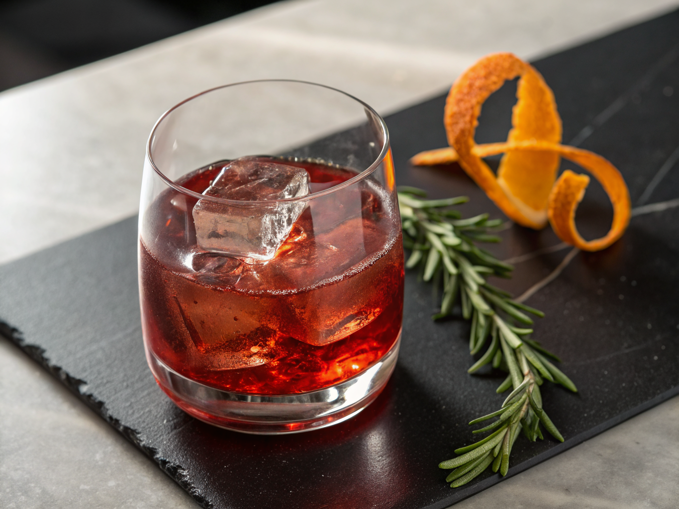 Italian Negroni Sbagliato with hand-cut crystal ice block