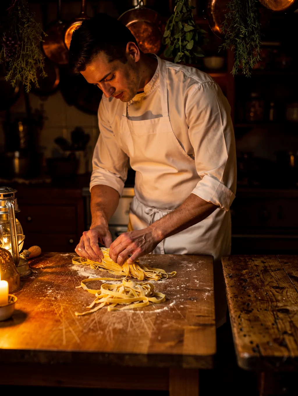 Chef preparing fresh handmade pasta