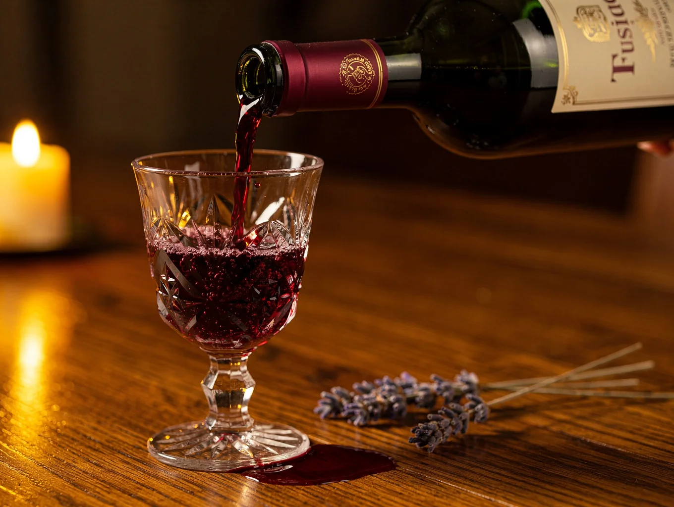 Glass of deep red Tignanello Super Tuscan wine